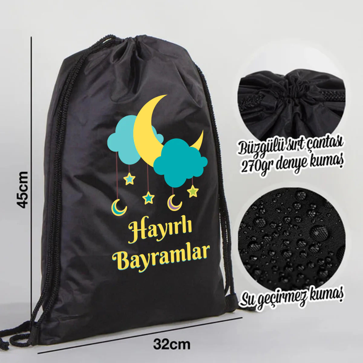 32x45 cm Siyah İmperteks Sırt Çantası - Bayram Çantam - detay görünüm