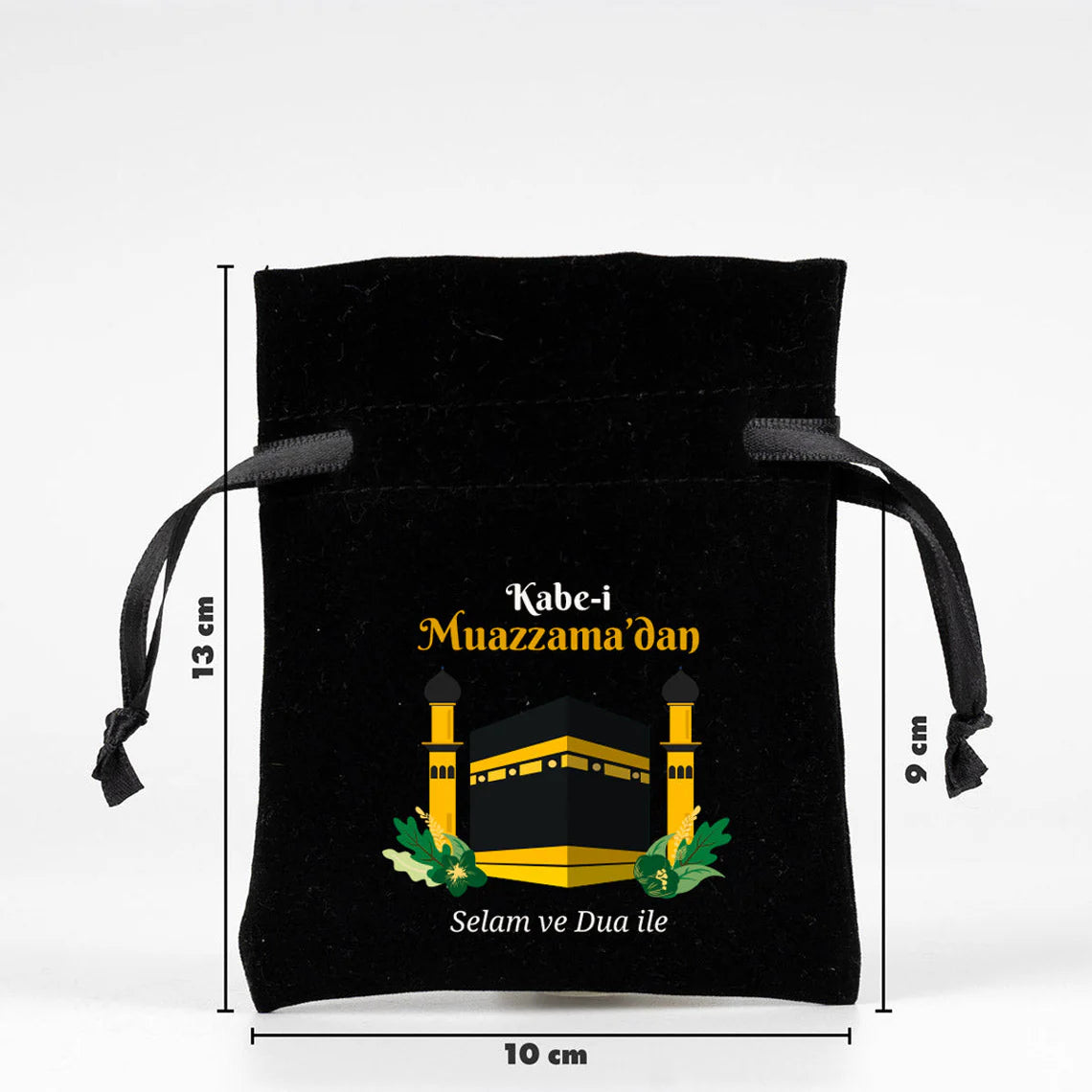 10x13 cm Dualarımıza Sizi de Ekledik | Hac ve Umre Hediyelik Kadife Gül Kese ... - yakın çekim