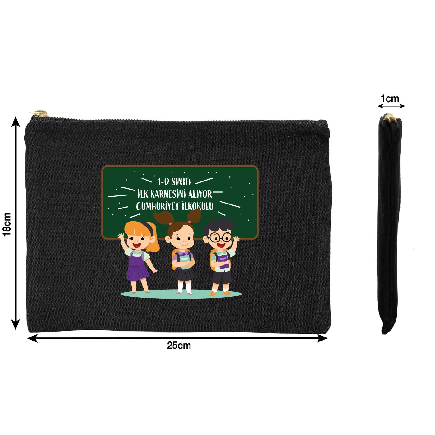 Siyah karne günü temalı Prime clutch çanta, okul figürlü ve özelleştirilebilir karne hediyesi tasarımı