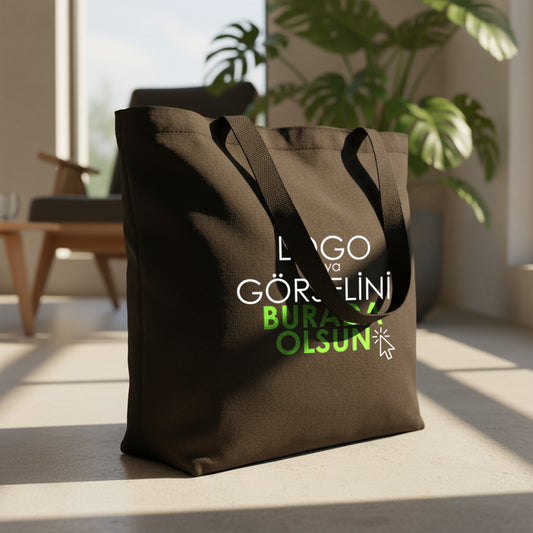 Baskılı Siyah Kanvas Alışveriş & Plaj & Geniş Hacim Çanta - 48x41x10 cm İç cep Örgü Kulp (Özelleştirilebilir)