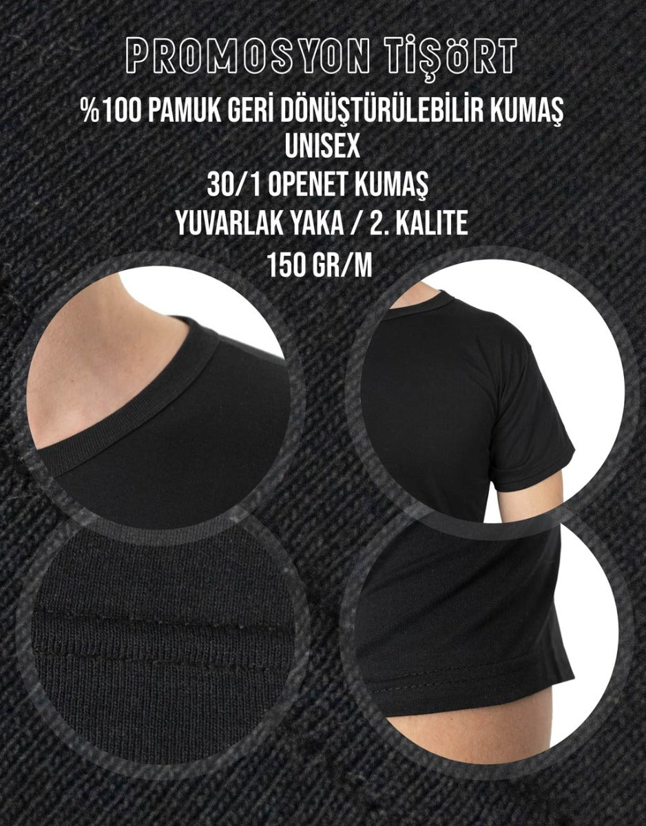 Ay Yıldız Baskılı Siyah Promosyon Tişört - 1000 Adet - Tek Renk Baskı - farklı açı