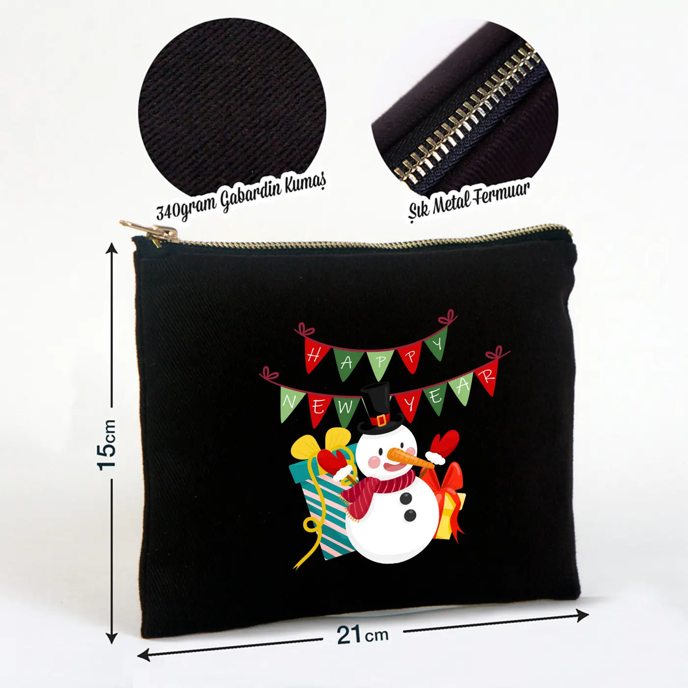 Yılbaşı Star Clutch 21x15 Siyah - Metal Fermuar (Özelleştirilebilir)