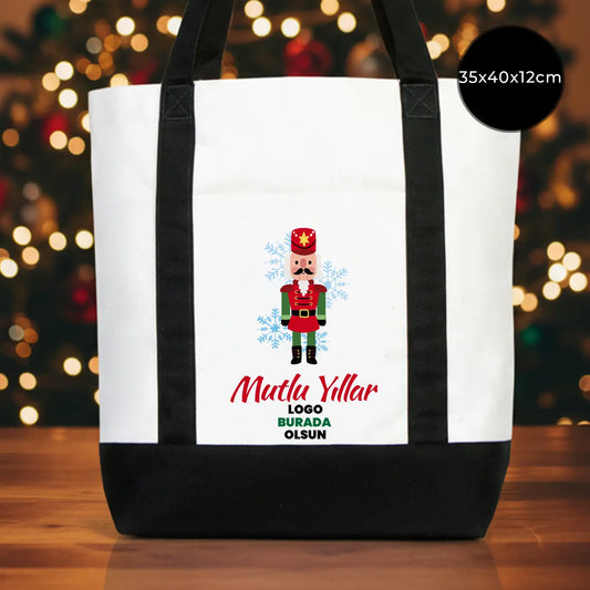 Yeni Yıl Özel Trend Kanvas Çanta 40x35x12cm - Siyah Renkli Kulp (Özelleştirilebilir)
