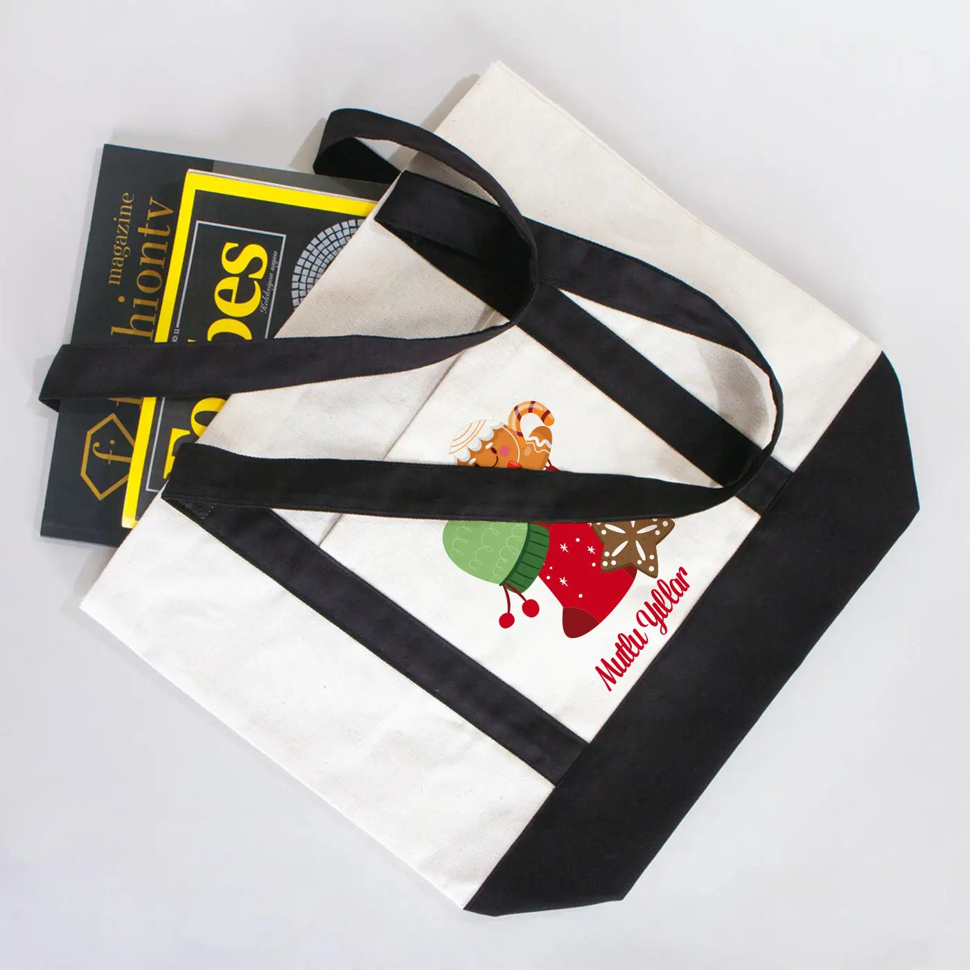 Yeni Yıl Özel Trend Kanvas Çanta 40x35x12cm - Siyah Renkli Kulp (Özelleştirilebilir)