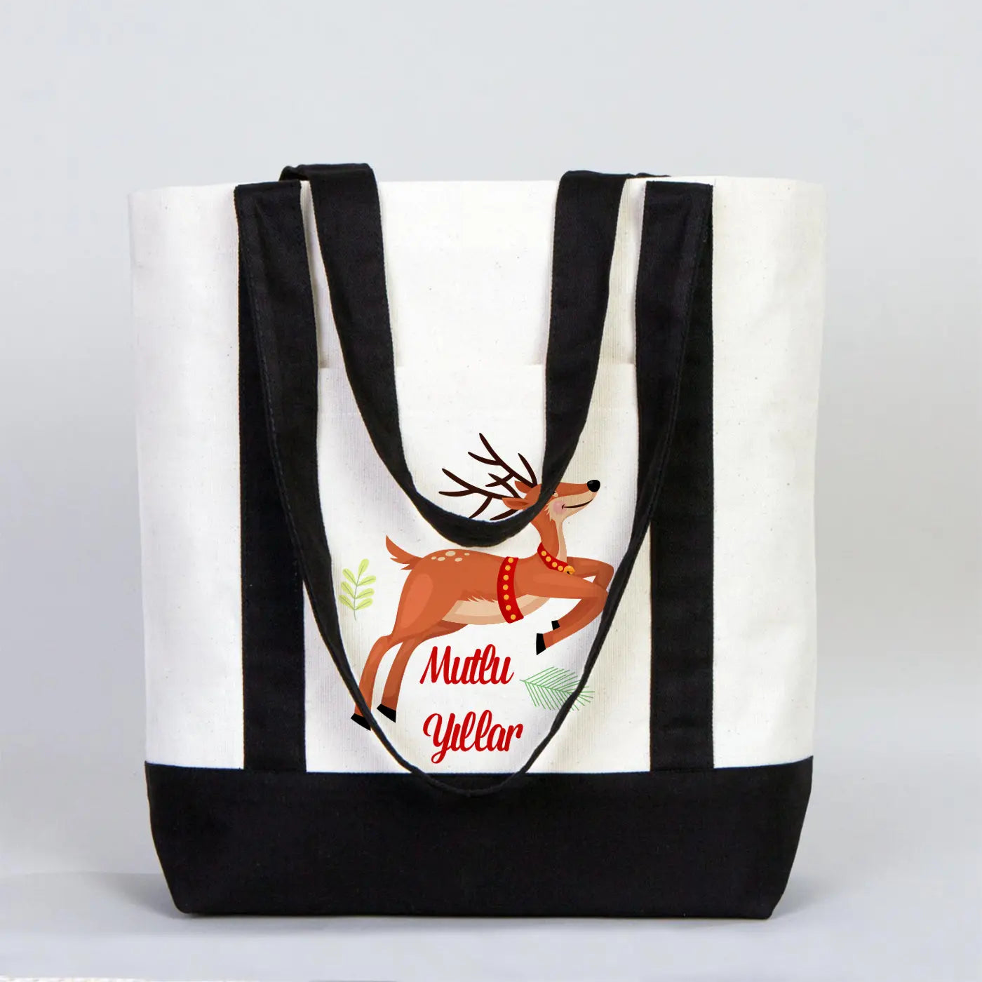 Yeni Yıl Özel Trend Kanvas Çanta 40x35x12cm - Siyah Renkli Kulp (Özelleştirilebilir)