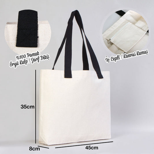 Modern Kanvas Çanta - Dıştan Siyah Örgü Kulp 45x35x8 cm - istecanta.com