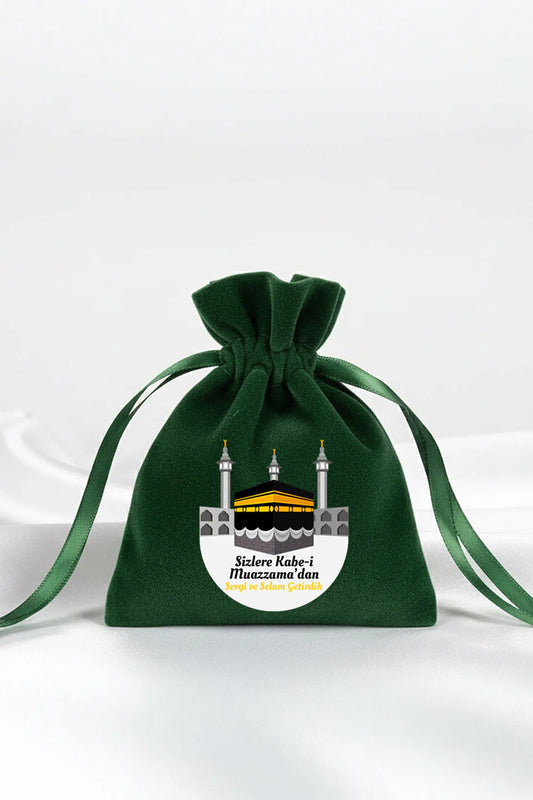10x13 cm Kabe-i Muazzama’dan Selam ve Dua ile | Hac ve Umre Hediyelik Kadife ... - detay görünüm