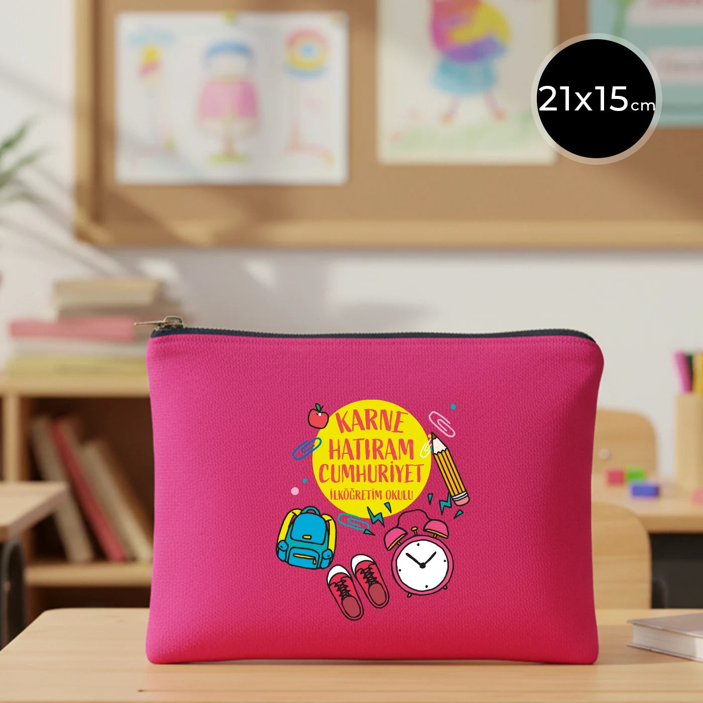 Karne Günü Star Clutch 21×15 Fuşya – Metal Fermuar (Özelleştirilebilir)