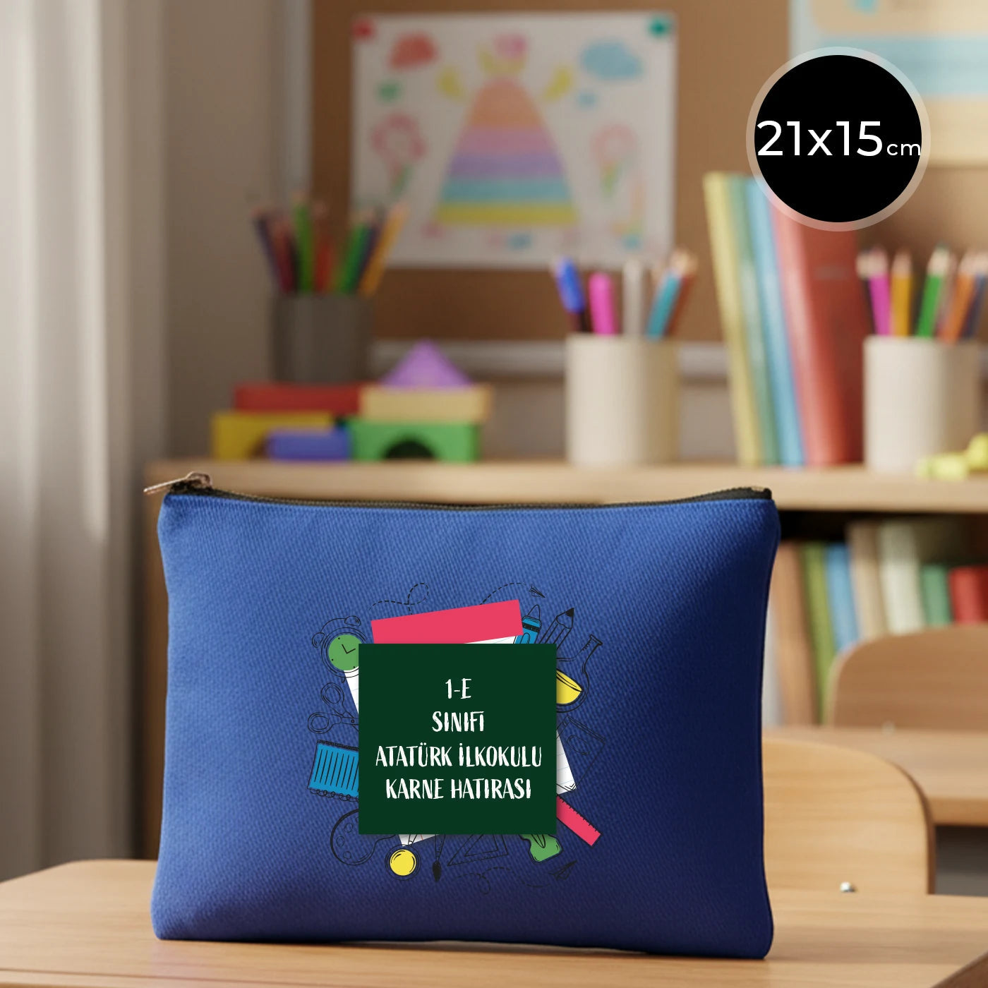 Karne Günü Star Clutch 21×15 Saks Mavi – Metal Fermuar (Özelleştirilebilir)