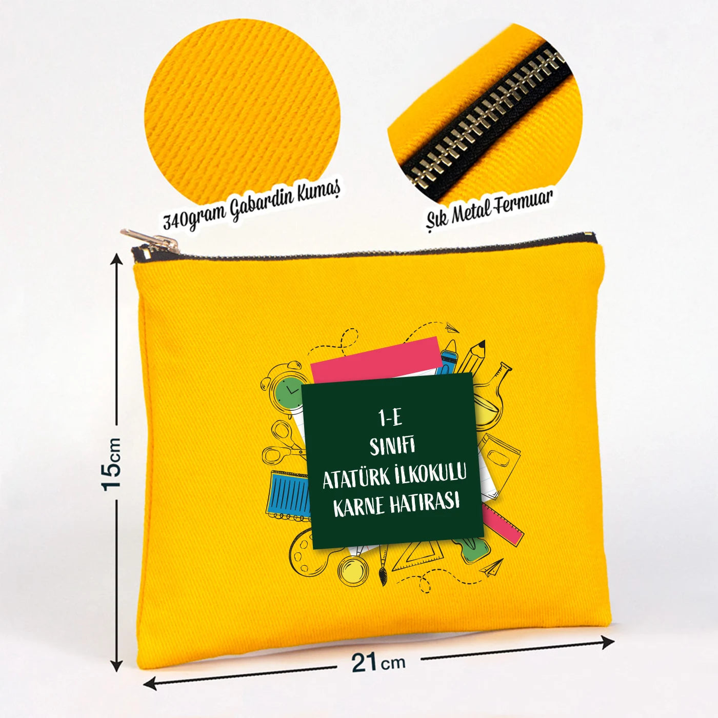 Karne Günü Star Clutch 21×15 Sarı– Metal Fermuar (Özelleştirilebilir)