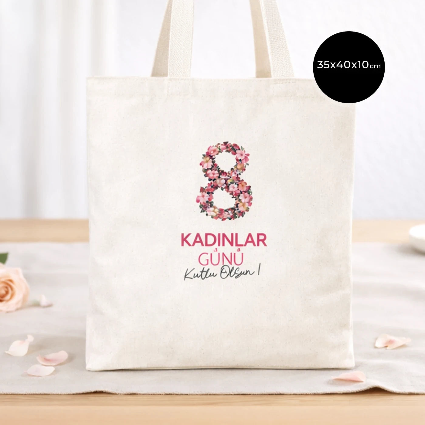 8 Mart Kadınlar Günü Temalı Tam Körüklü Kanvas Çanta - 35x40x10 cm (Özelleştirilebilir)