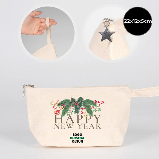 Yılbaşı Özel Kanvas Kalemlik/Clutch - Körüklü 22x12x5 cm (Özelleştirilebilir)