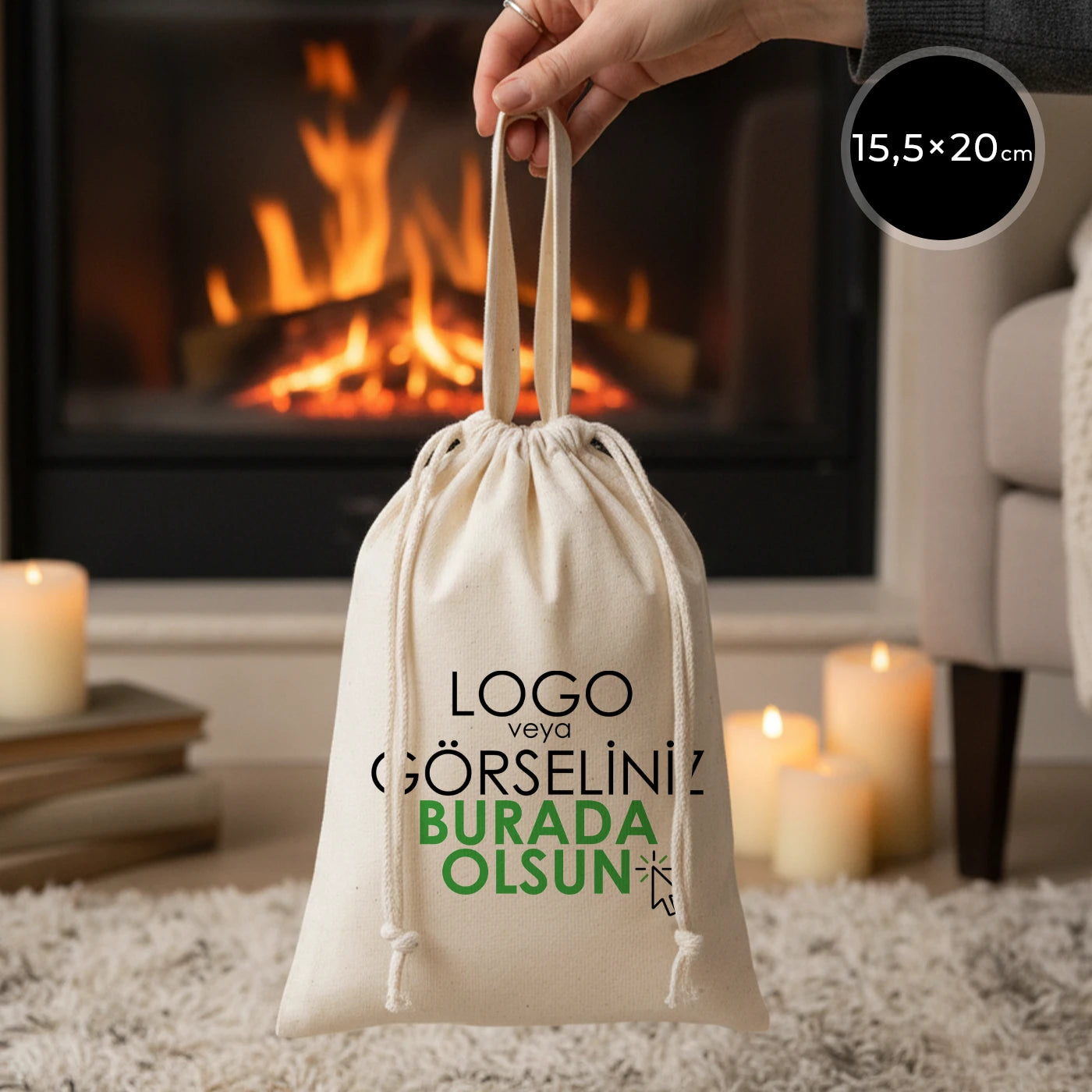 Bez Kese (15,5 x 20 cm) Tek Tutma Kısa Kulp (Özelleştirebilir)