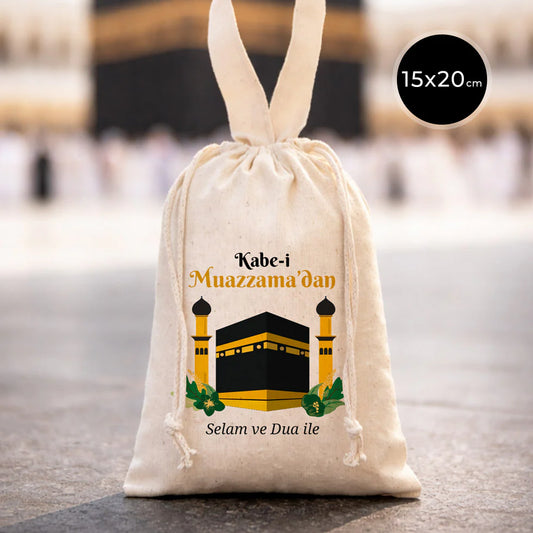 15x20 cm Kabe-i Muazzama’dan Selam ve Dua ile | Hac ve Umre Hediyelik Bez Kes...