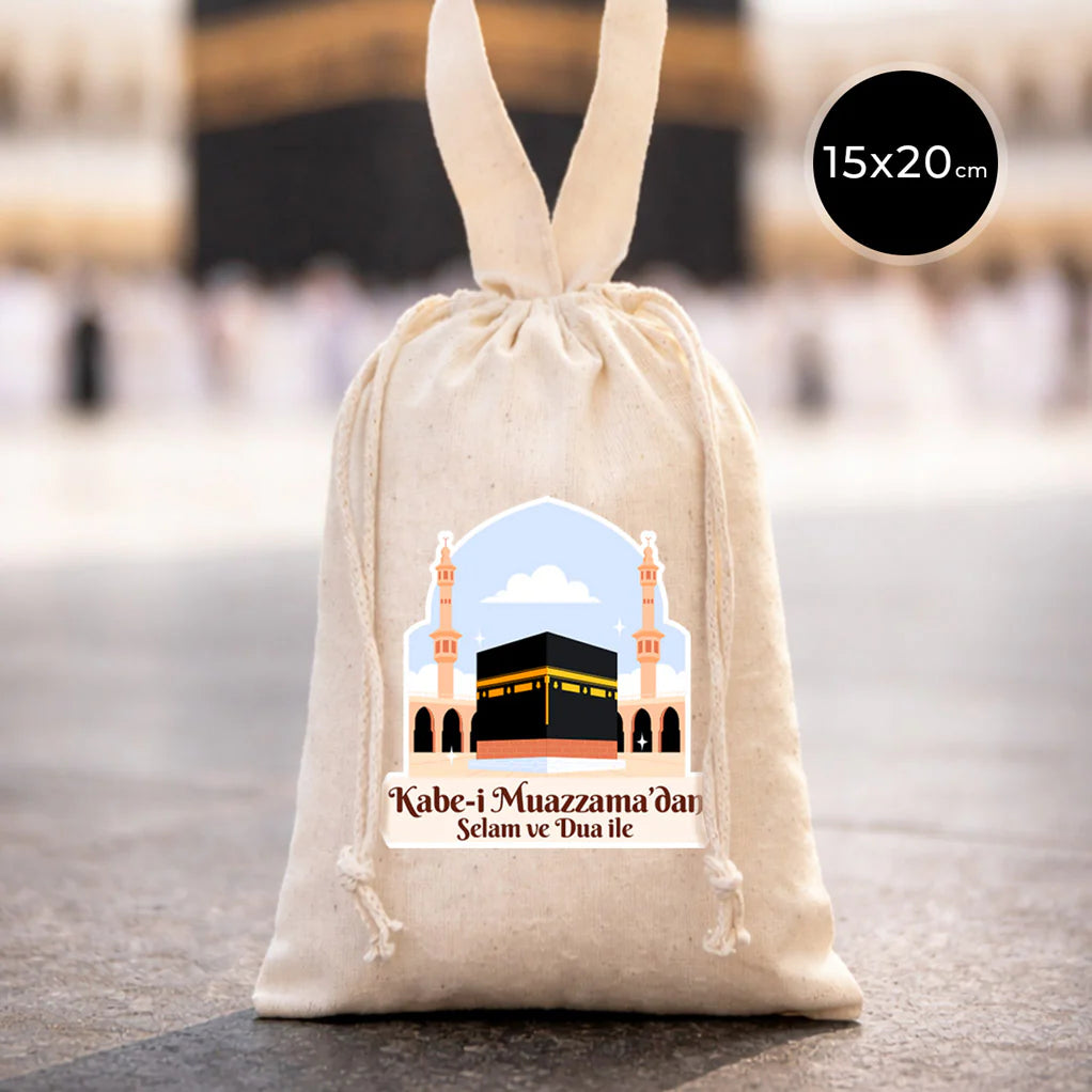 15x20 cm Kabe-i Muazzama’dan Selam ve Dua ile | Hac ve Umre Hediyelik Bez Kes...