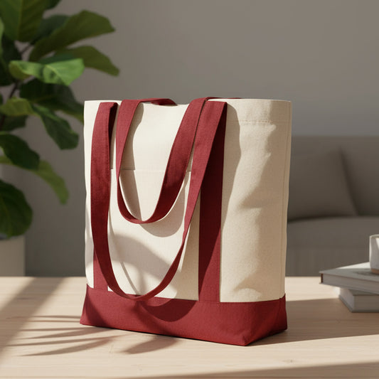 Trend Kanvas Çanta 40x35x12cm - Bordo Renkli Kulp