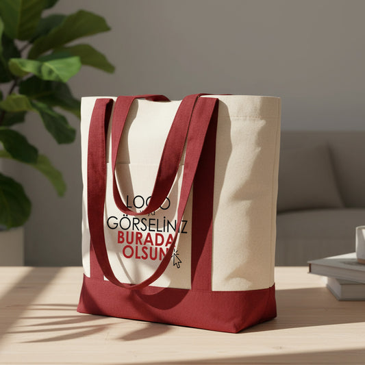 Trend Kanvas Çanta 40x35x12cm - Bordo Renkli Kulp (Özelleştirilebilir)
