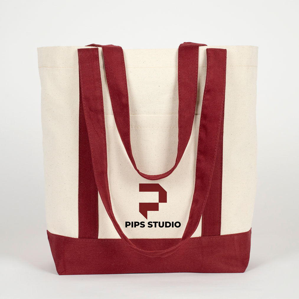 Trend Kanvas Çanta 40x35x12cm - Bordo Renkli Kulp (Özelleştirilebilir)