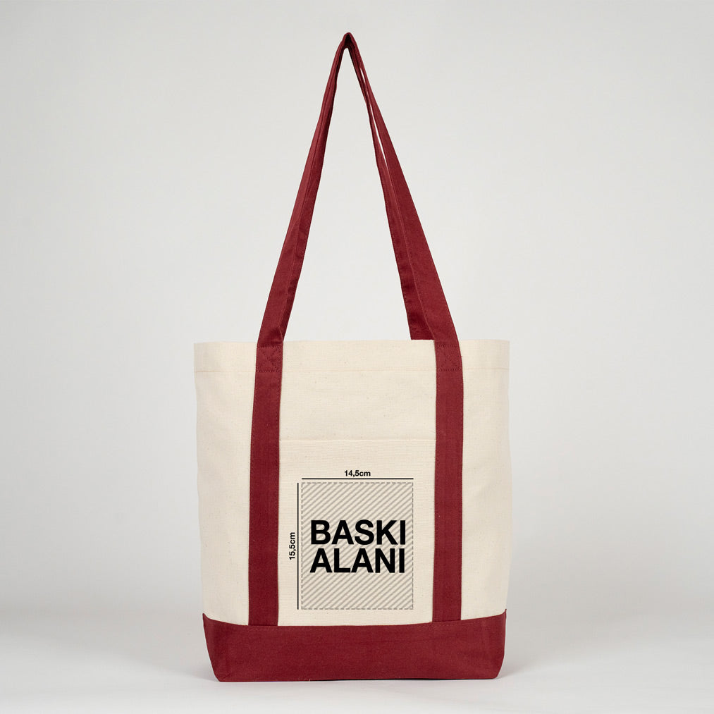 Trend Kanvas Çanta 40x35x12cm - Bordo Renkli Kulp (Özelleştirilebilir)