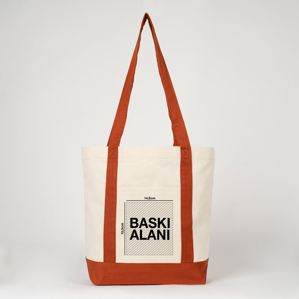 Trend Kanvas Çanta 40x35x12cm - Kahverengi Renkli Kulp (Özelleştirilebilir)