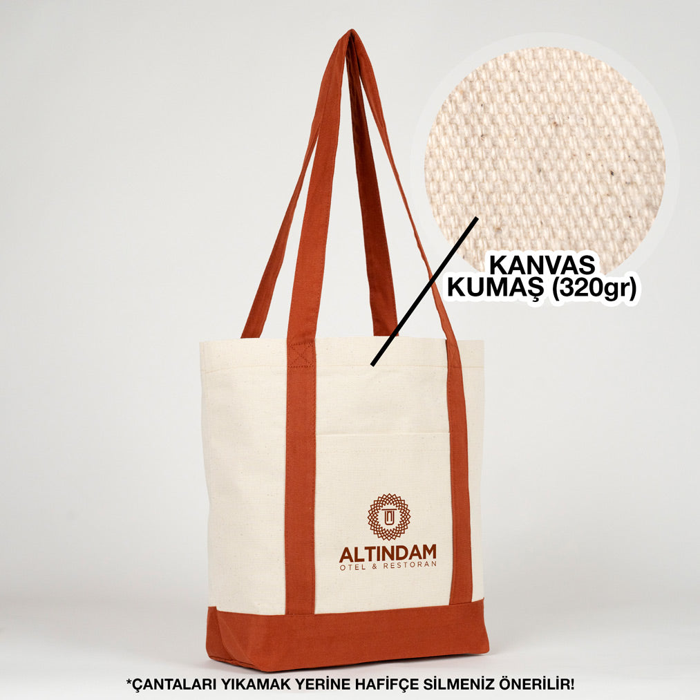 Trend Kanvas Çanta 40x35x12cm - Kahverengi Renkli Kulp (Özelleştirilebilir)