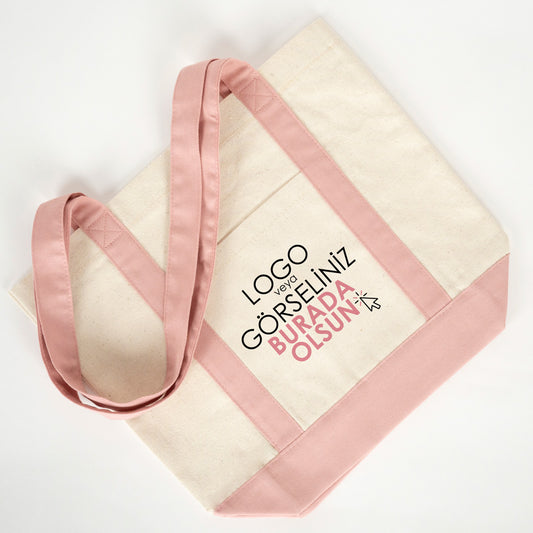 Trend Kanvas Çanta 40x35x12cm - Pembe Renkli Kulp (Özelleştirilebilir)