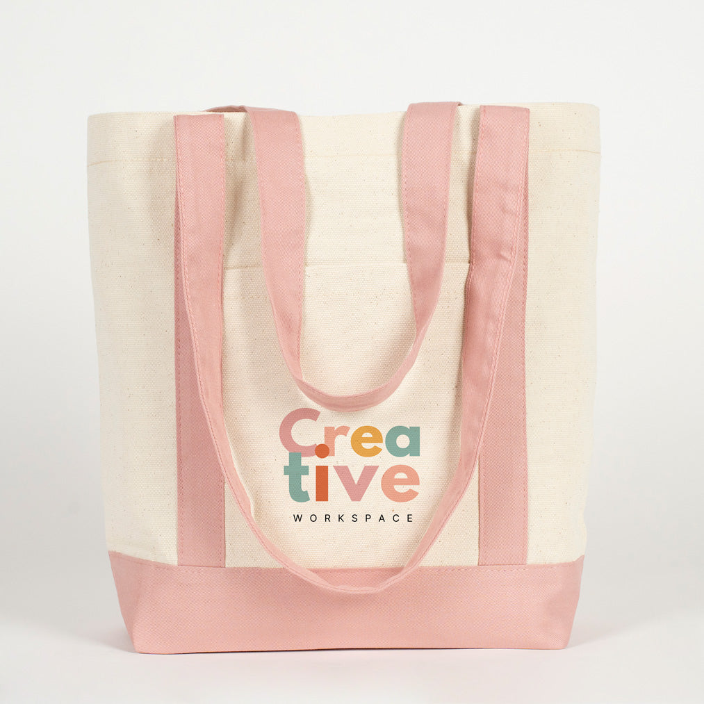 Trend Kanvas Çanta 40x35x12cm - Pembe Renkli Kulp (Özelleştirilebilir)