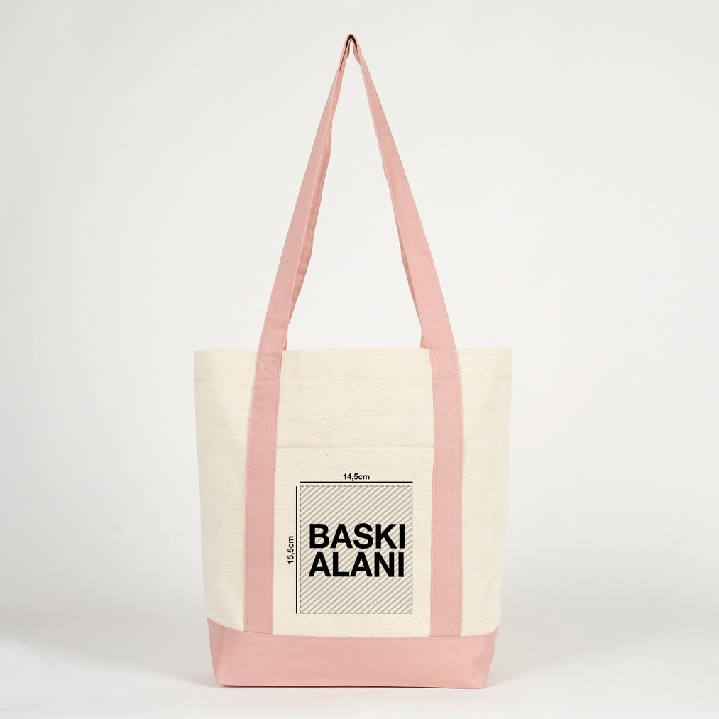 Trend Kanvas Çanta 40x35x12cm - Pembe Renkli Kulp (Özelleştirilebilir)