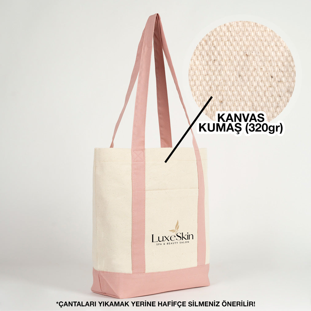 Trend Kanvas Çanta 40x35x12cm - Pembe Renkli Kulp (Özelleştirilebilir)