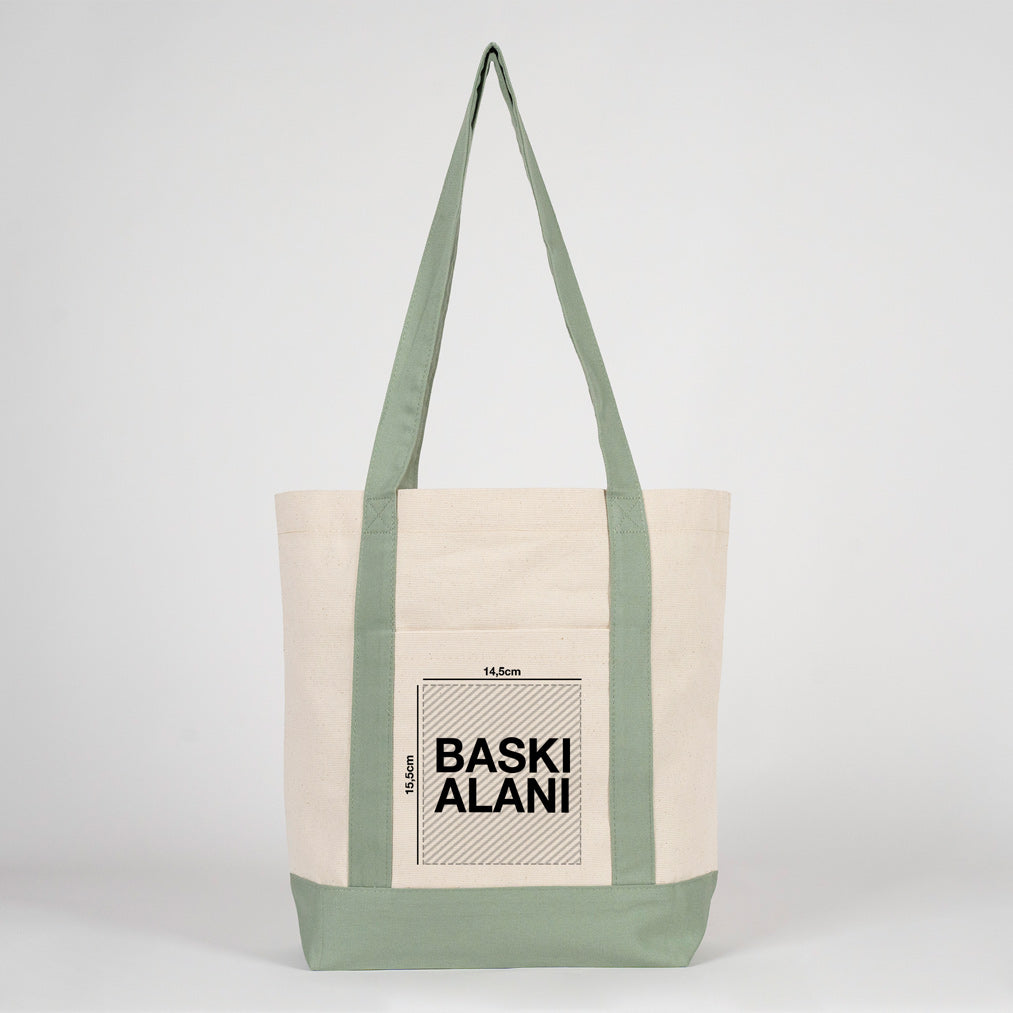Trend Kanvas Çanta 40x35x12cm - Mint Yeşili Renkli Kulp (Özelleştirilebilir)