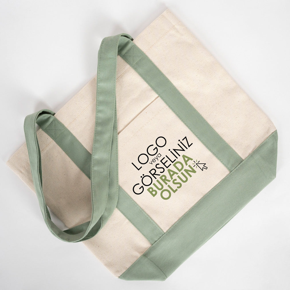 Trend Kanvas Çanta 40x35x12cm - Mint Yeşili Renkli Kulp (Özelleştirilebilir)