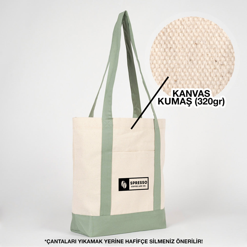 Trend Kanvas Çanta 40x35x12cm - Mint Yeşili Renkli Kulp (Özelleştirilebilir)