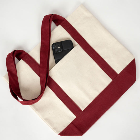 Trend Kanvas Çanta 40x35x12cm - Bordo Renkli Kulp