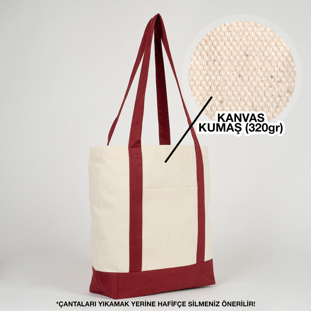 Trend Kanvas Çanta 40x35x12cm - Bordo Renkli Kulp