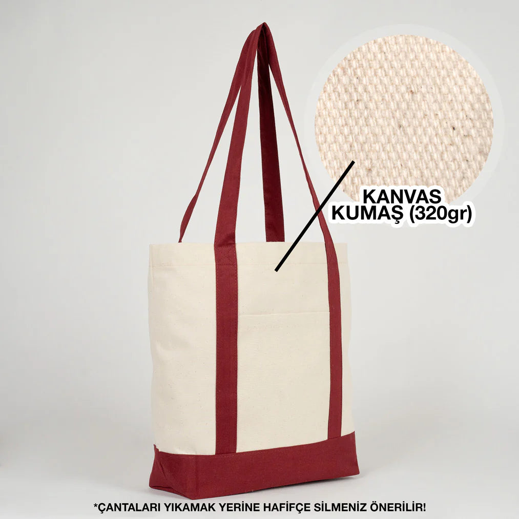 40x35x12 cm Trend Kanvas Çanta Bordo Kulp - Kadınlar Günü Hediyesi - görsel 7