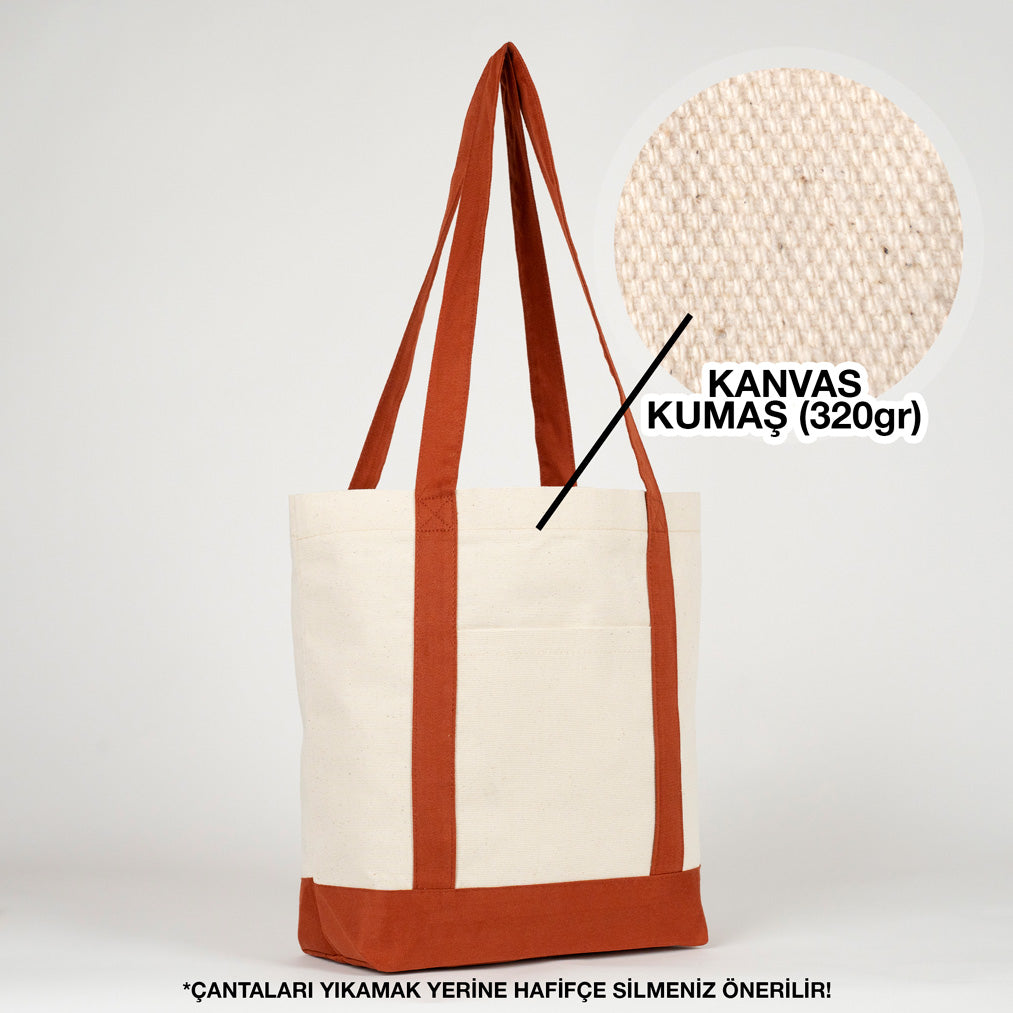 Trend Kanvas Çanta 40x35x12cm - Kahverengi Renkli Kulp