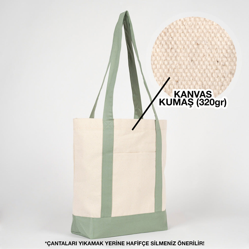 Trend Kanvas Çanta 40x35x12cm - Mint Yeşili Renkli Kulp