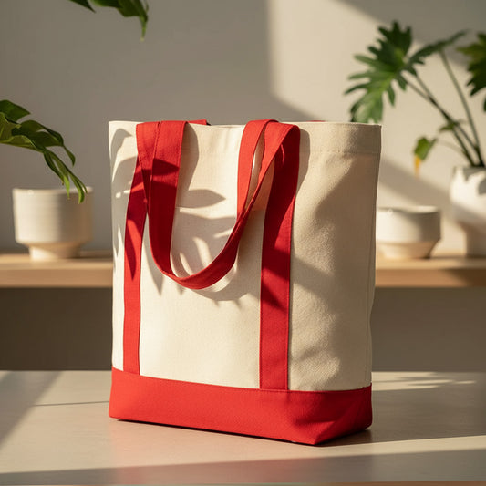 Trend Kanvas Çanta 40x35x12cm - Kırmızı Renkli Kulp