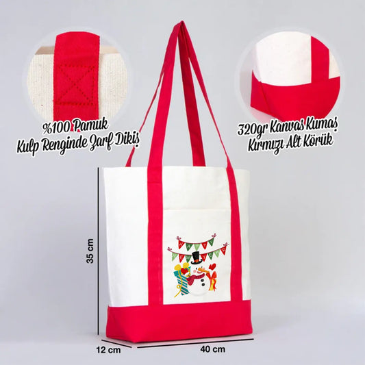 Yılbaşı Özel Trend Kanvas Çanta 40x35x12cm - Renkli Kulp (Özelleştirilebilir)