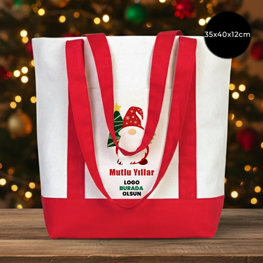 Yılbaşı Özel Trend Kanvas Çanta 40x35x12cm - Renkli Kulp (Özelleştirilebilir)
