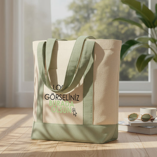 Trend Kanvas Çanta 40x35x12cm - Mint Yeşili Renkli Kulp (Özelleştirilebilir)