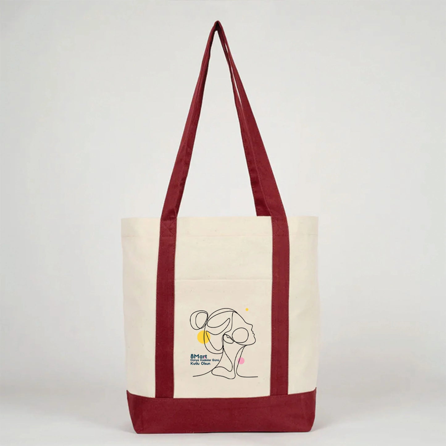 40x35x12 cm Trend Kanvas Çanta Bordo Kulp - Kadınlar Günü Hediyesi - yakın çekim