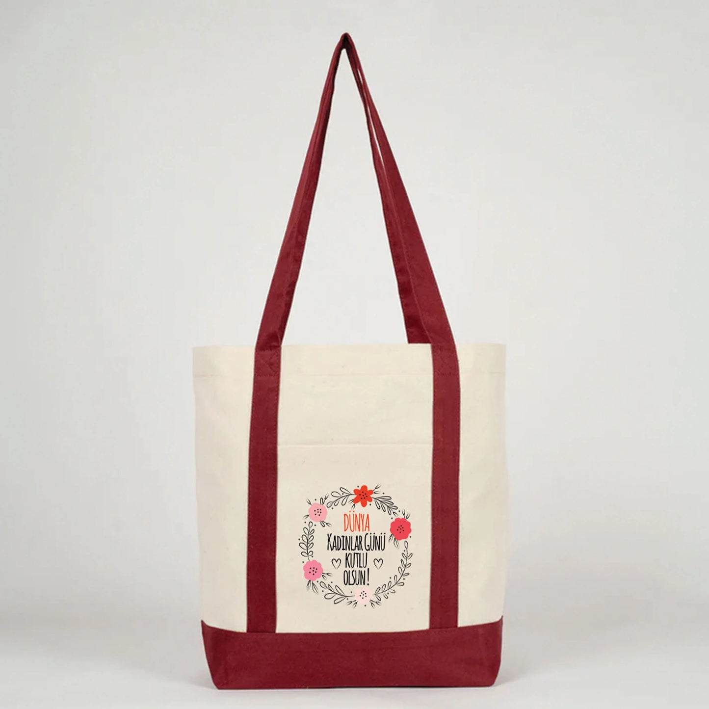 40x35x12 cm Trend Kanvas Çanta Bordo Kulp - Kadınlar Günü Hediyesi - detay görünüm