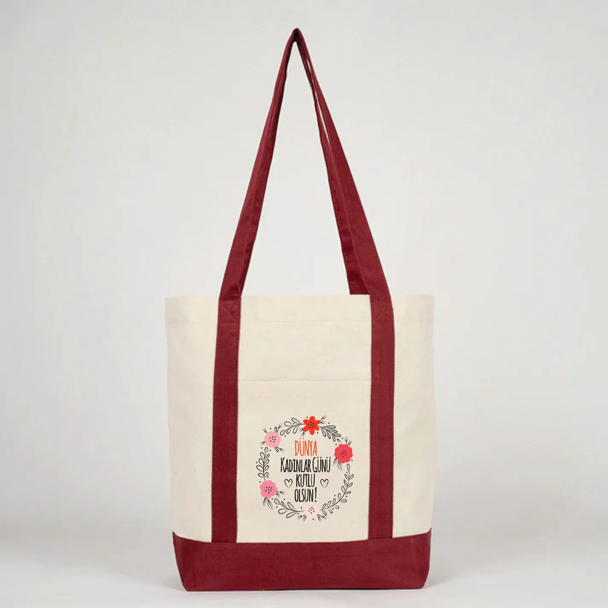 40x35x12 cm Trend Kanvas Çanta Bordo Kulp - Kadınlar Günü Hediyesi - detay görünüm