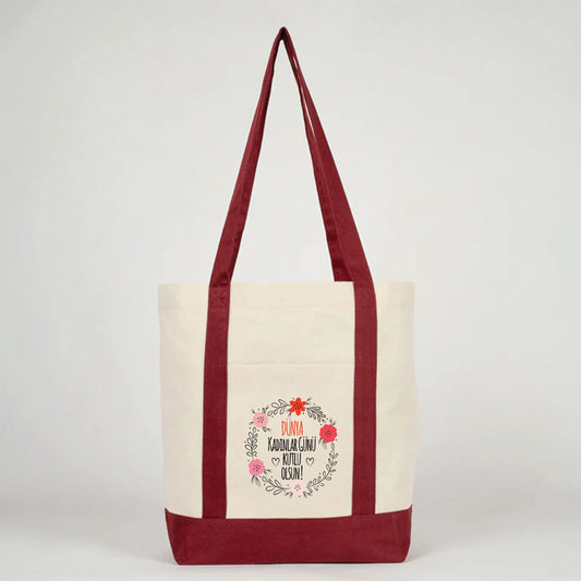 40x35x12 cm Trend Kanvas Çanta Bordo Kulp - Kadınlar Günü Hediyesi - detay görünüm