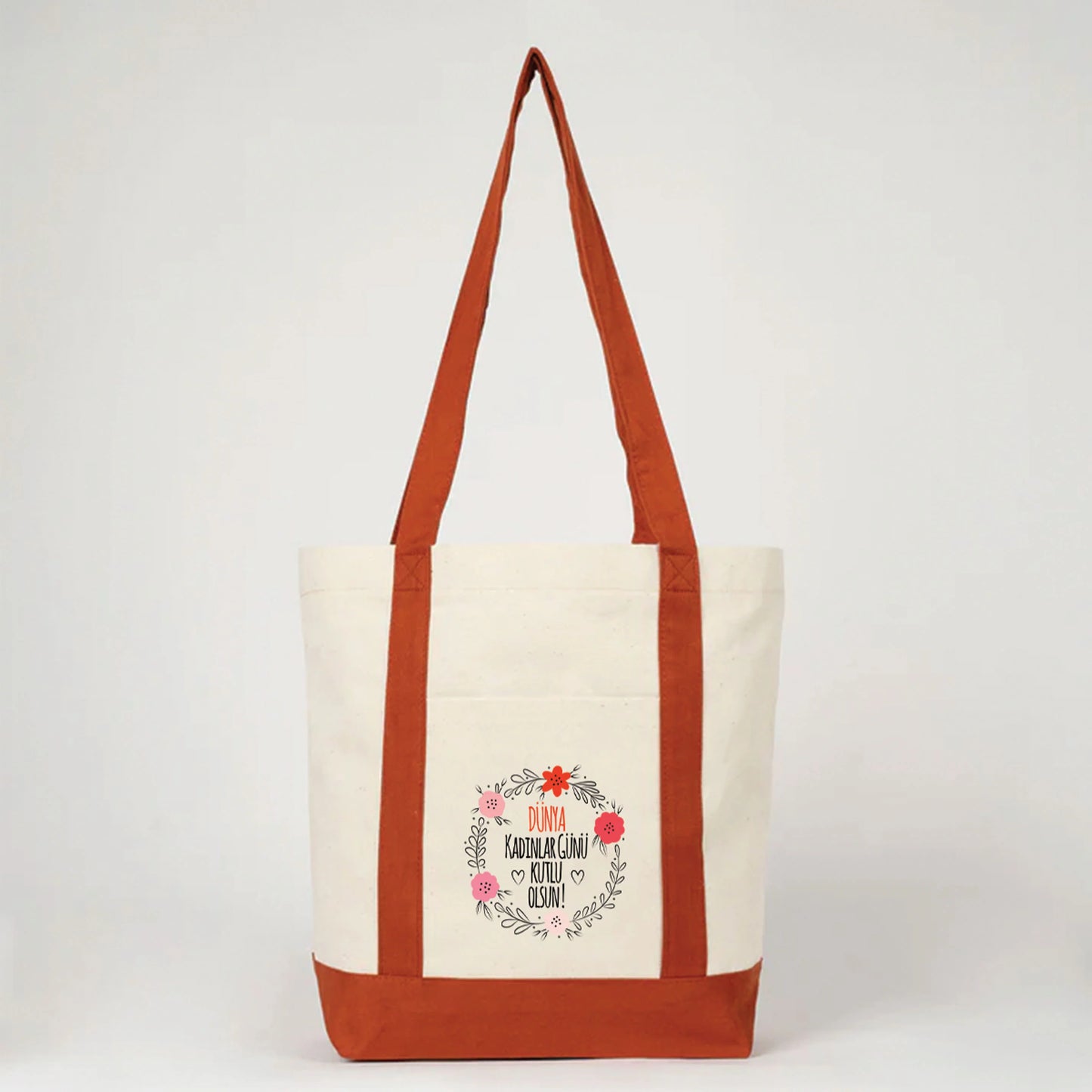 40x35x12 cm Trend Kanvas Çanta Kiremit Kulp - Kadınlar Günü Hediyesi - görsel 6