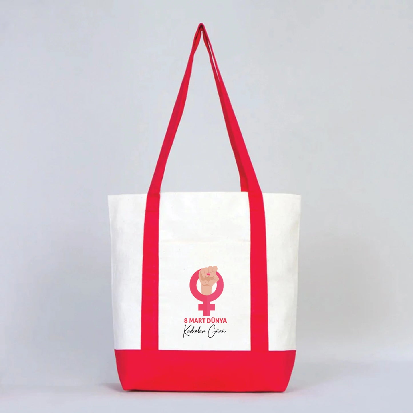 40x35x12 cm Trend Kanvas Çanta Kırmızı Kulp - Kadınlar Günü Hediyesi - yakın çekim