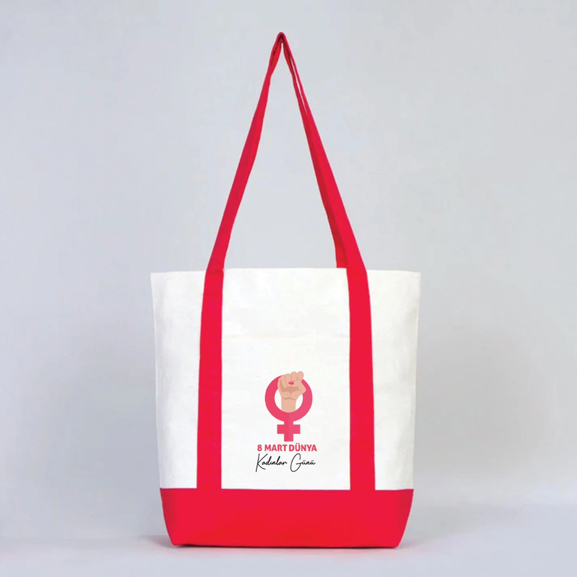 40x35x12 cm Trend Kanvas Çanta Kırmızı Kulp - Kadınlar Günü Hediyesi - yakın çekim