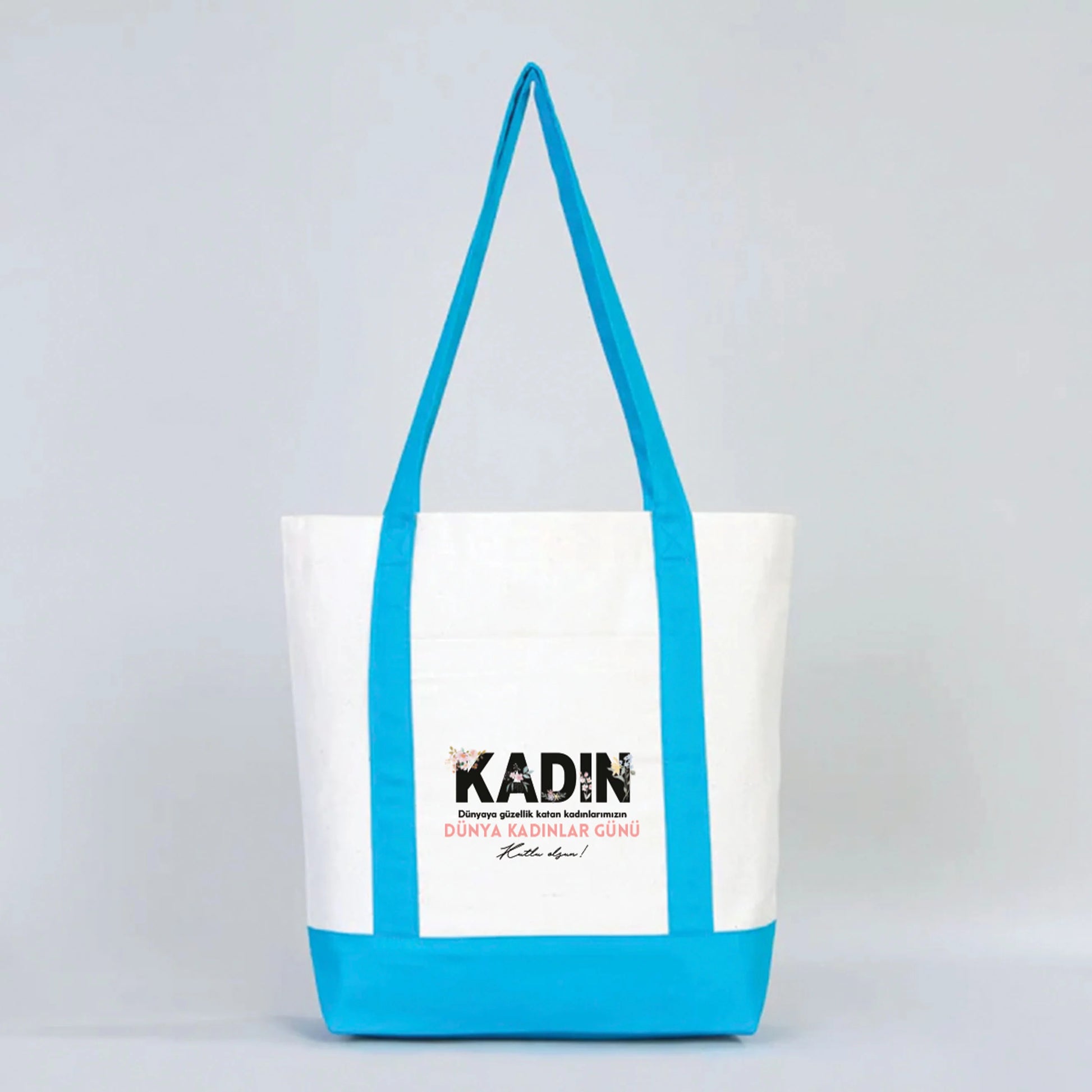 40x35x12 cm Trend Kanvas Çanta Turkuaz Kulp - Kadınlar Günü Hediyesi - yakın çekim