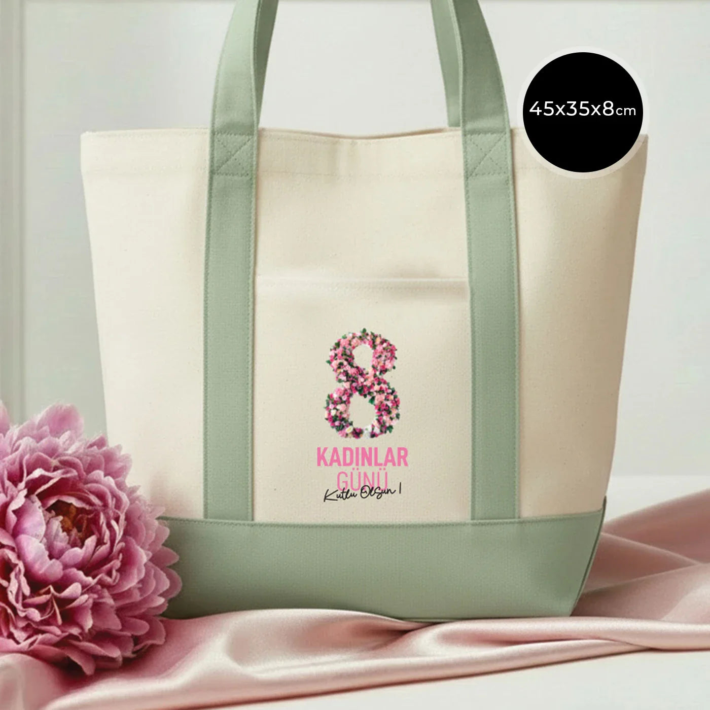40x35x12 cm Trend Kanvas Çanta Mint Yeşili Kulp - Kadınlar Günü Hediyesi